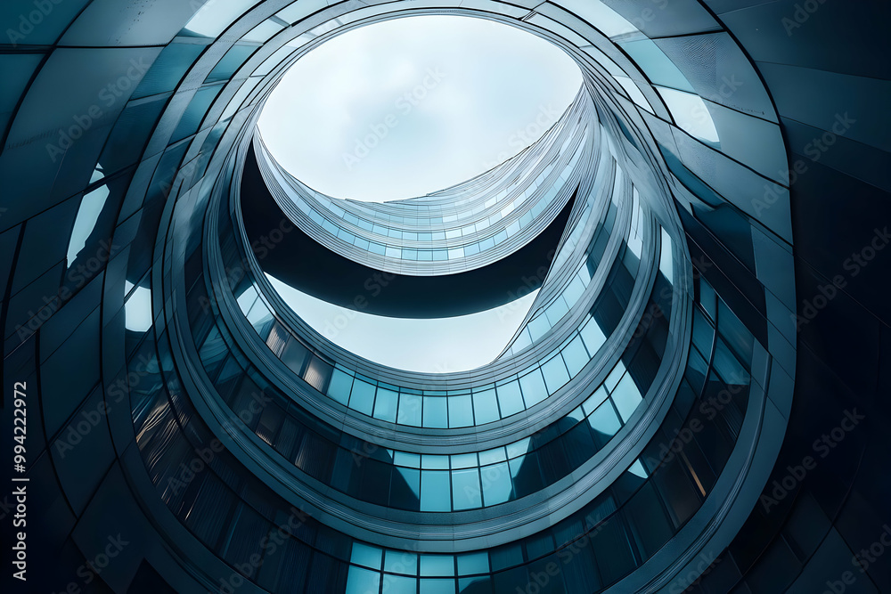 Fototapeta premium Modern Architecture with a Circular Design and Blue Glass Facade
