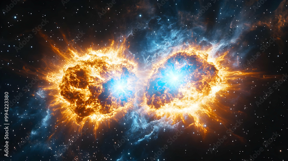 Cosmic Dance: Two Blazing Nebulas Collide in a Symphony of Light and Energy Cosmic Dance: Two Blazing Nebulas Collide in a Symphony of Light and Energy