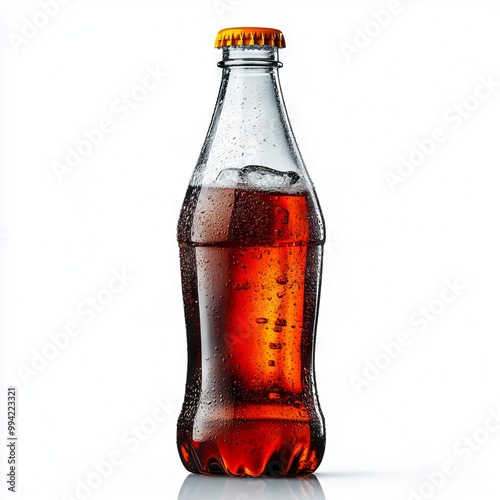 A glass bottle of soda with a yellow cap