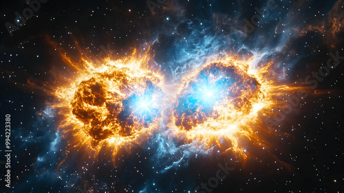 Cosmic Dance: Two Blazing Nebulas Collide in a Symphony of Light and Energy