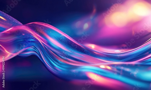 Dynamic fluid shape featuring a vibrant layered hologram Soft flyer design with a modern holographic gradient blur and blend showcasing a molecular aesthetic for a futuristic background