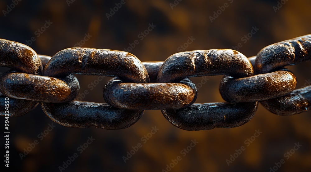 A close up of a rusty chain on a wooden surface A close up of a rusty chain on a wooden surface