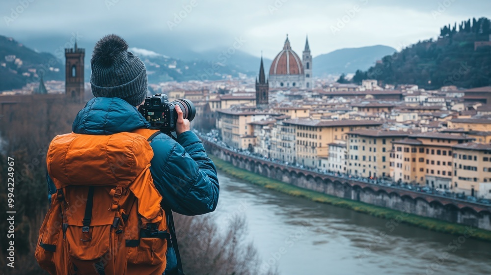 a tourist exploring a historic city with a high-quality camera, photographing its iconic landmarks, architecture, and urban landscape, creating travel memories through photography a tourist exploring a historic city with a high-quality camera, photographing its iconic landmarks, architecture, and urban landscape, creating travel memories through photography
