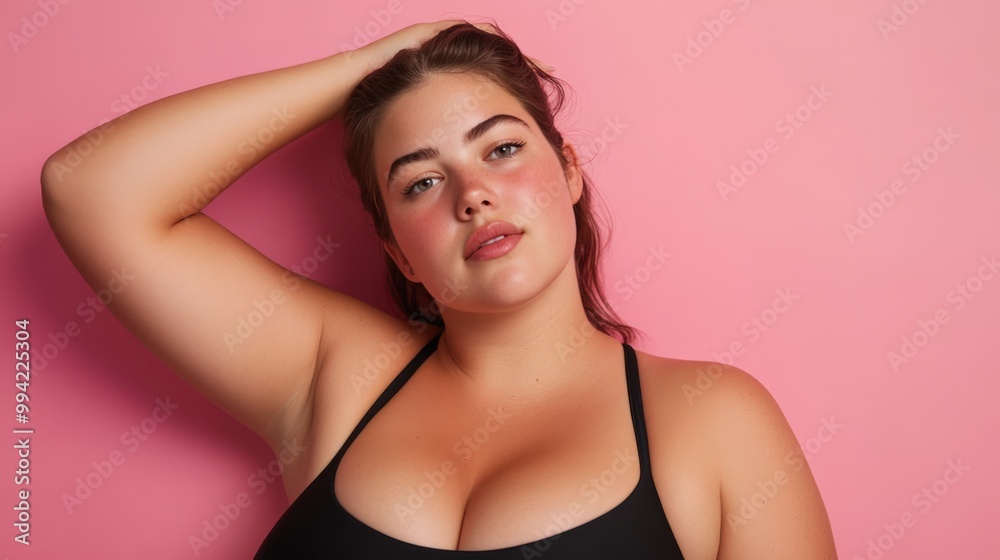 Glamorous Plus-Size Model in Swimwear Poses for Portrait Glamorous Plus-Size Model in Swimwear Poses for Portrait