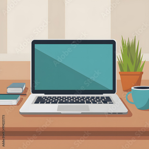 Minimalistic composition with working space of creative designer, wood textured table, notebook and other supplies. Top view, background.