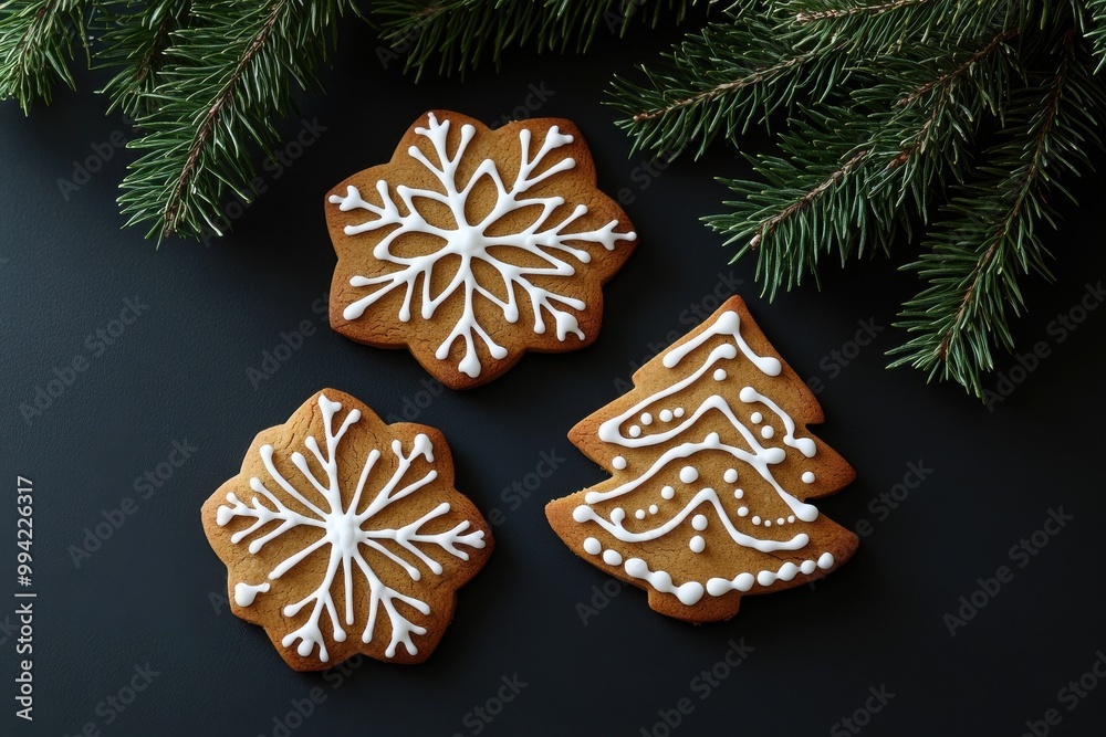 christmas gingerbread cookies on wooden background