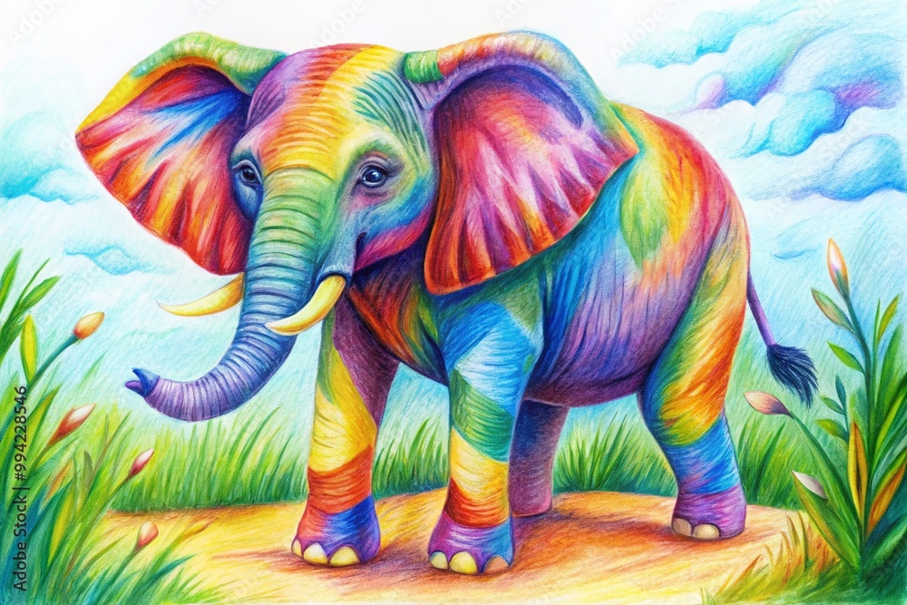 Fototapeta premium Fun and Colorful Elephant Drawing for Kids - Ideal for Educational Materials and Children's Art Projects