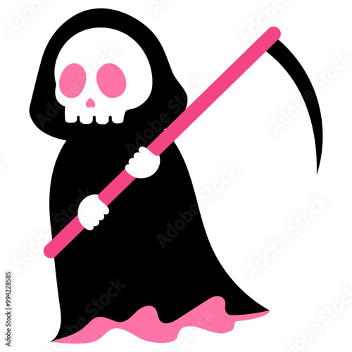 cute grim reaper holding scythe character illustration