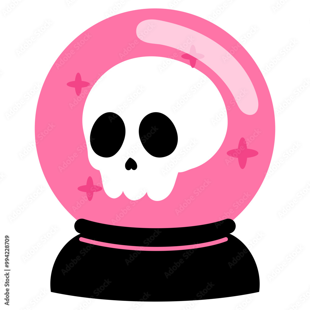 pink crystal ball with skull inside illustration pink crystal ball with skull inside illustration