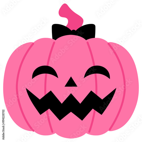 cute smiling happy face pink pumpkin craving and black bow illustration 