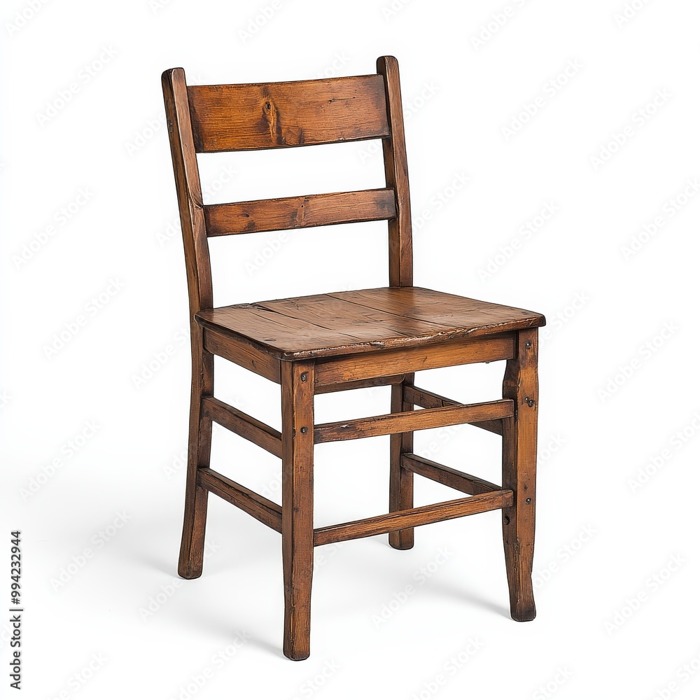 Classic wooden dining chair awaits use highlighting its rustic charm in simplicity Classic wooden dining chair awaits use highlighting its rustic charm in simplicity