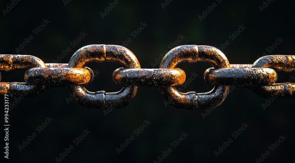 A close up of a rusty chain on a black background A close up of a rusty chain on a black background