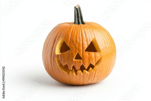 Isolated against a transparent background, a spooky halloween pumpkin, a Jack O Lantern with evil eyes and a spooky face.