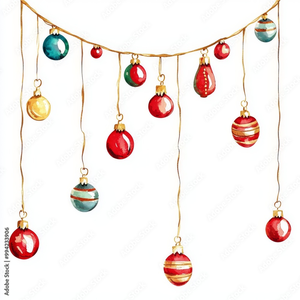 Stock illustration of a watercolor Christmas garland. Stock illustration of a watercolor Christmas garland.