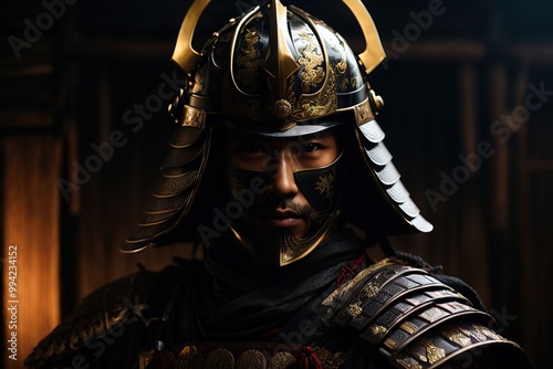 Samurai knight characters head dark background