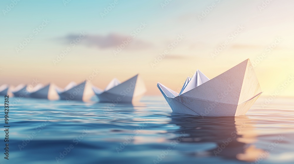 Blue paper boats as a leadership concept Blue paper boats as a leadership concept