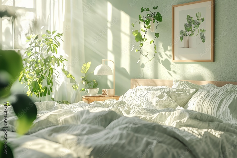 A country bedroom with elegant bedding, antique furniture and cottage style, generative stock, English country house and cottage design A country bedroom with elegant bedding, antique furniture and cottage style, generative stock, English country house and cottage design