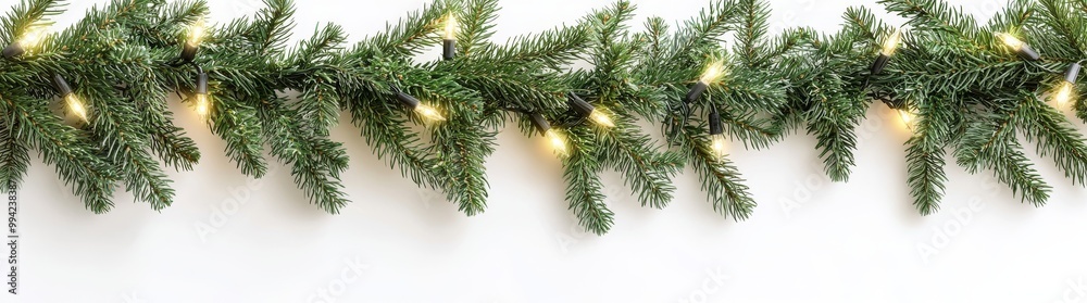 Christmas border with coniferous branches and garlands of Christmas lights on transparent background Christmas border with coniferous branches and garlands of Christmas lights on transparent background