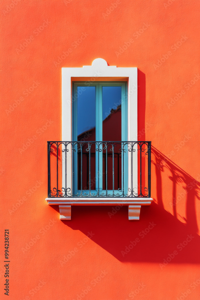 Obraz premium Minimalist balcony on pink wall with closed windows, background