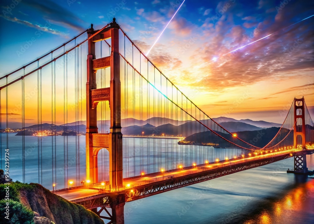 Fototapeta premium Golden Gate Bridge logo design with a modern tech aesthetic, showcasing innovation and connectivity