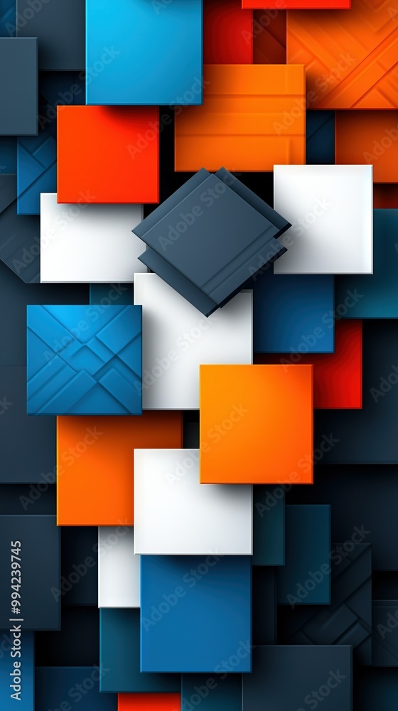   A cluster of varying hue cubes with a black square atop one and an orange square on another