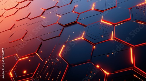 Abstract background of a metallic honeycomb pattern with glowing red lines.