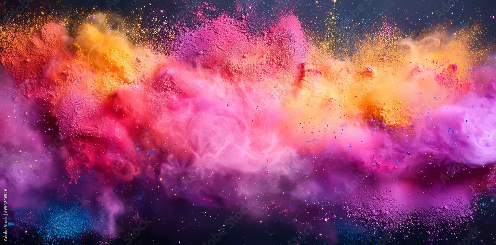 Fototapeta premium The border is designed in the Holi style with colorful powder and has a place for text.