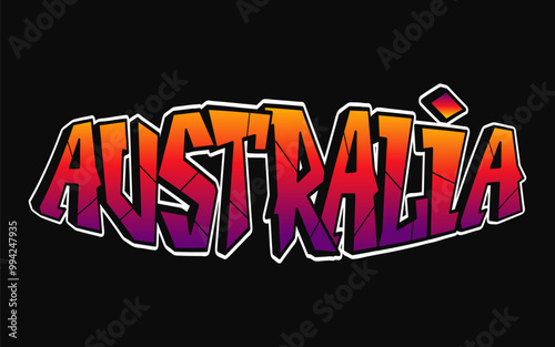 Australia - single word, letters graffiti style. Vector hand drawn logo. Funny cool trippy word Canberra, fashion, graffiti style print t-shirt, poster concept