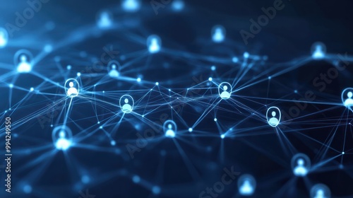 Business connection and social network on blue background.