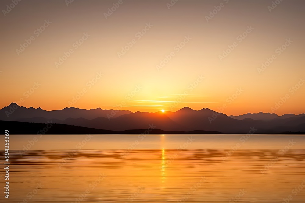 Golden horizon of a serene sunset casting golden hues over calm waters, with silhouetted mountains creating a stunning backdrop. Golden horizon of a serene sunset casting golden hues over calm waters, with silhouetted mountains creating a stunning backdrop.