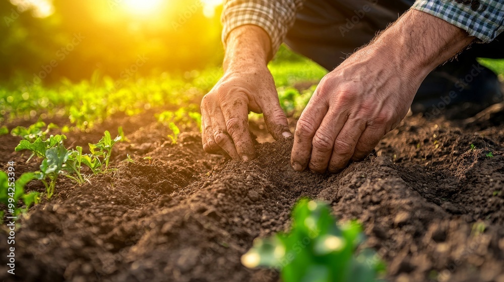 An organic farmer inspects soil quality before planting before planting. Agriculture and gardening concepts. An organic farmer inspects soil quality before planting before planting. Agriculture and gardening concepts.