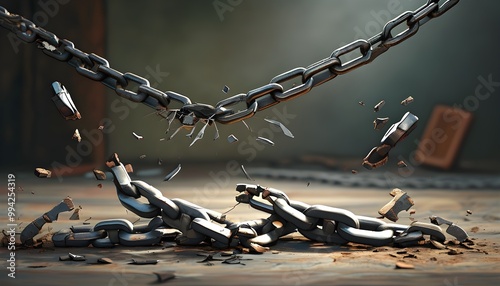 Dramatic depiction of a chain fracturing, symbolizing freedom and liberation