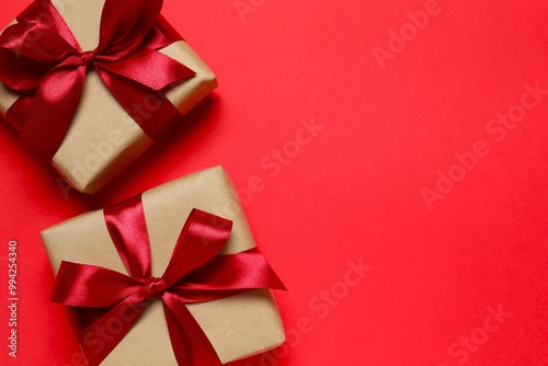 Beautiful gift boxes on a colored background