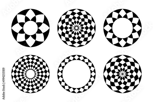 Set of Decorative Circle Design Elements. Radial Geometric Patterns. 