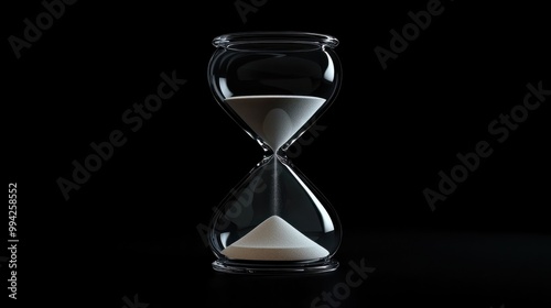 Hourglass with sand running out on dark background, symbolizing countdown and passing time, hourglass, sand, running