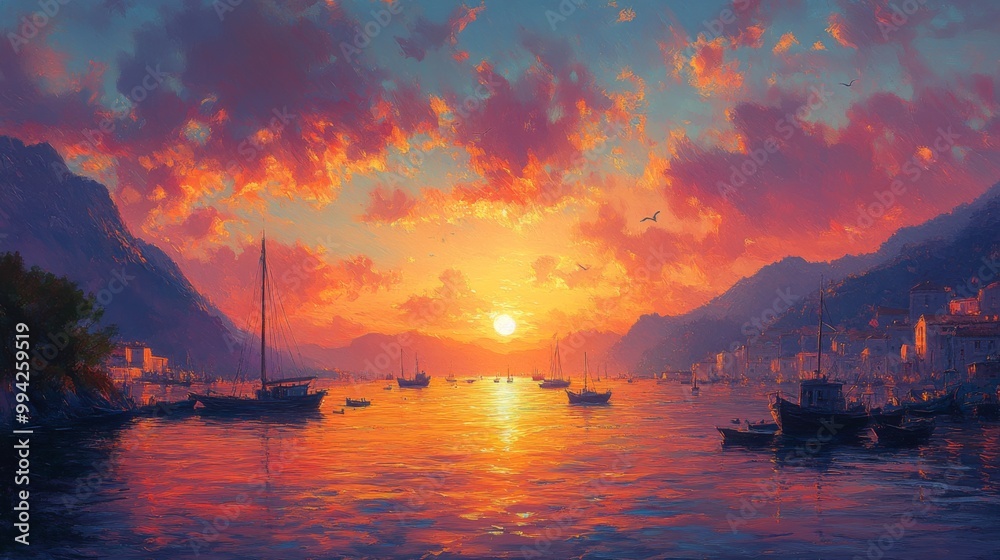 Sunset Over the Harbor Town Sunset Over the Harbor Town