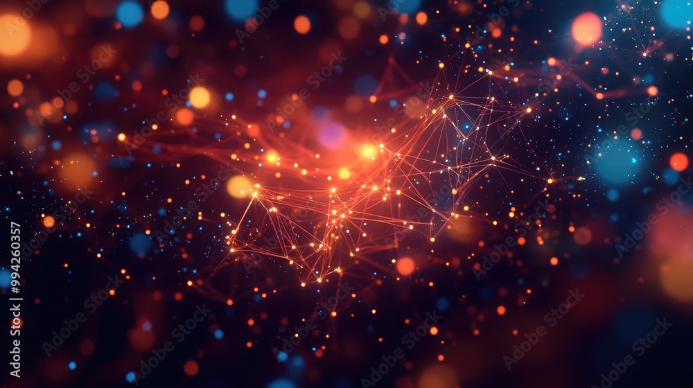 Vibrant digital network of glowing nodes with intricate connections, displayed against a deep cosmic star-filled backdrop Vibrant digital network of glowing nodes with intricate connections, displayed against a deep cosmic star-filled backdrop
