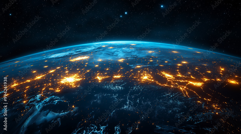 Obraz premium A beautiful view of the Earth at night, with the lights of cities