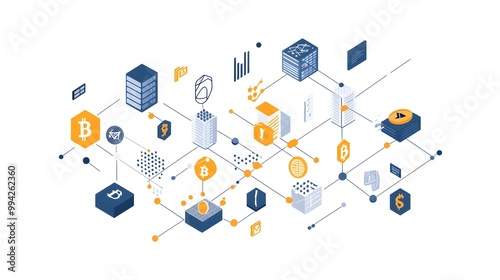 Isometric Illustration of Bitcoin Cryptocurrency Network