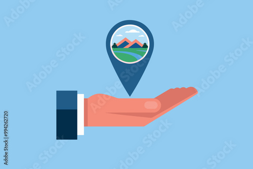 GPS pin in a hand, location concept.
