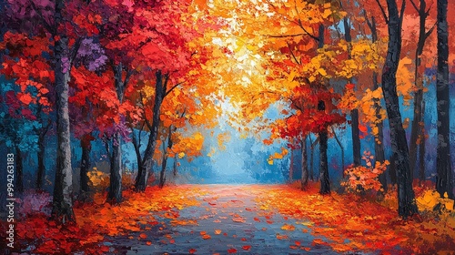 vibrant autumn scene in a park featuring colorful leaves dancing in the trees and creating a tranquil atmosphere for a refreshing outdoor experience