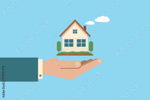 Hand holding a house, property and investment concept.