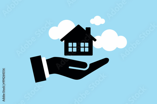Hand holding a house, property and investment concept.