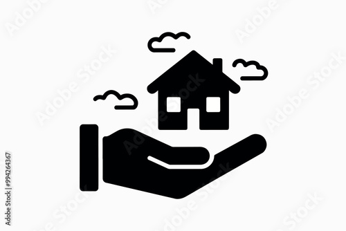 Hand holding a house, property and investment concept.