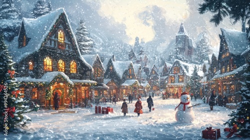 Winter snowy village