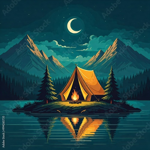 Serene Mountain Camping Under Starlight

