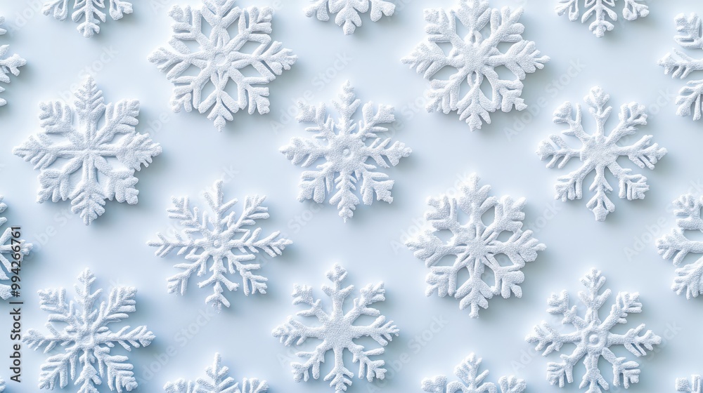 White snowflakes on a plain white or blue background, highlighting their unique symmetrical patterns. SEAMLESS PATTERN. SEAMLESS WALLPAPER. White snowflakes on a plain white or blue background, highlighting their unique symmetrical patterns. SEAMLESS PATTERN. SEAMLESS WALLPAPER.