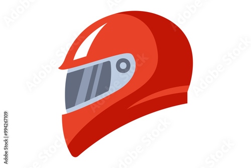 Red motorcycle helmet on white background. High speed safe rides