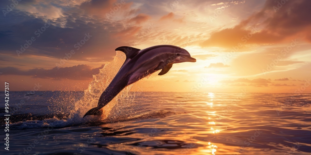 Fototapeta premium Dolphin Leaping at Sunset