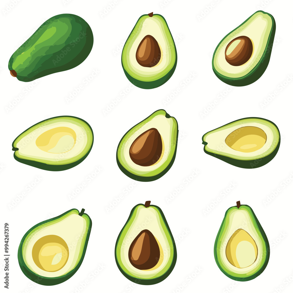 llustrations set of simple Avocados llustrations set of simple Avocados